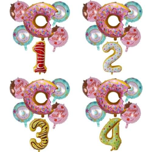 6pcs/lot Doughnut Foil Balloons Donut Number Balloon Children Food globos Birthday Party Decorations Baby Shower Party Supplies