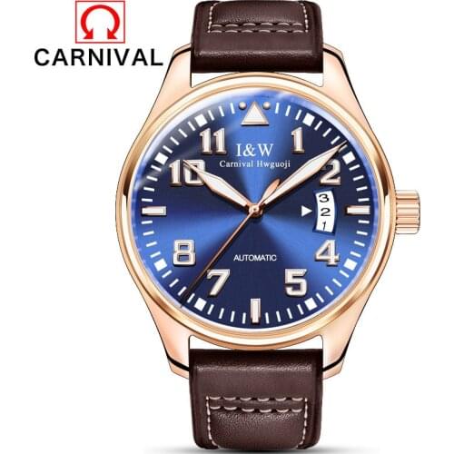 CARNIVAL Fashion Business Mechanical Watches For Men Luxury Calendar Automatic Wristwatch Waterproof Luminous Relogio Masculino