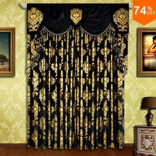 Black Fur Surface Embroid Black Golden Flowers curtains Rod Stick curtain Classic Design Elegant Bedroom curtain Rod curtains