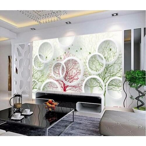 CJSIR Custom Photo Wallpaper Mural Wallpaper 3D 3D Circle Hand Mirror Abstract Tree TV Background Wall Papel De Parede Decor