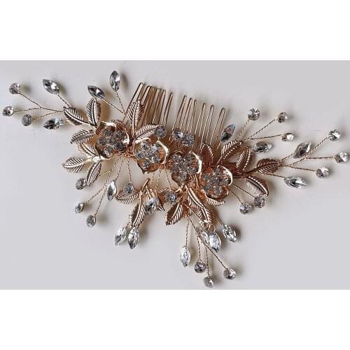 Flower Insert Comb Rhinestone Inlaid Vintage Elegant Handmade Hair Comb for Women Wedding Party Costume Hair Accessories HSJ88