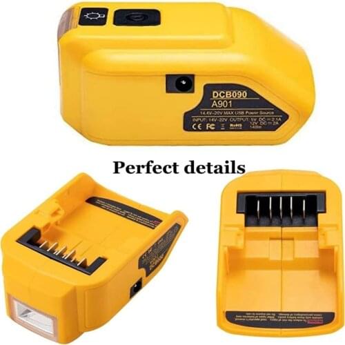 DCB090 suitable for DEWAL 14.4/18V lithium battery conversion USB charging DC12V output emergency light tools