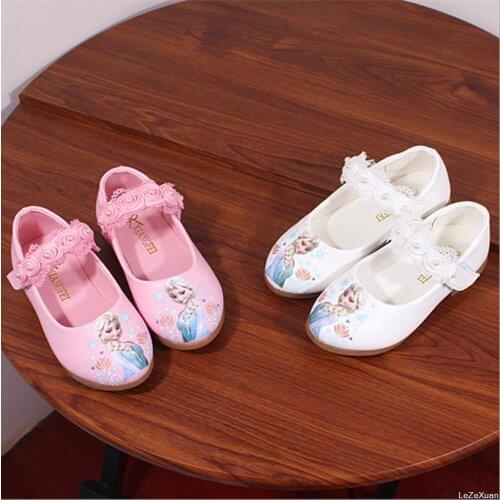 Disney childrens casual shoes spring and autumn girls leather shoes frozen princess dancing shoes elsa anna shoes