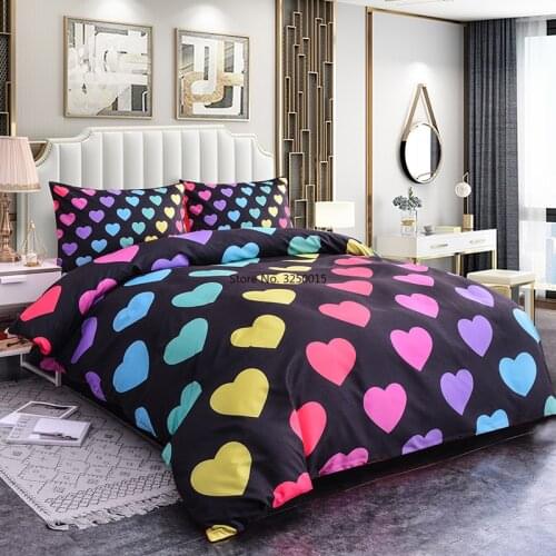 Home Textiles 2/3pcs Soft Bedding Set Colorful Hearts 3D Printing Room Decor Duvet Cover Pillowcase Bed Set Black