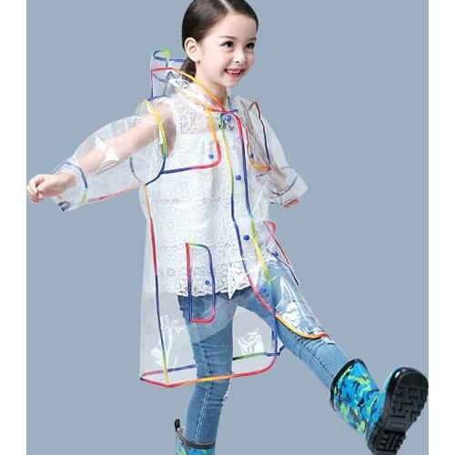 Transparent Rainbow Edge Kids Raincoat Waterproof EVA Children Rain Coat Windproof Rain Jacket Poncho Hat Kindergarden Rain Gear