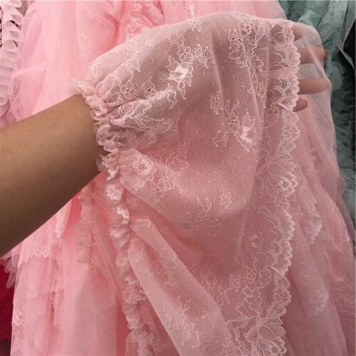 1M High Quality Drape Lace Trim In Pink Princess Costume Dress Curtains Ruffled Lace Mesh Trim Accessories