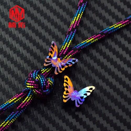 EDC Tools Titanium Alloy Colorful Butterfly Paracord Knife Bead Survival Bracelet Decoration Accessories Car Key Pendant