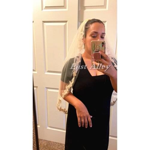 Champagne 1 Layer Veil Lace Wedding Veil Elbow Length Bridal Veil in White, Champagne, Ivory