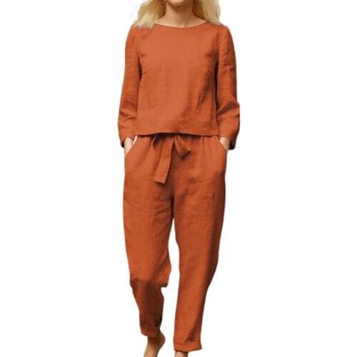 1 Set Women Outfit Solid Color Lace-up Spring Autumn Long Sleeve Round Neck T-shirt Pockets Pants Streetwear