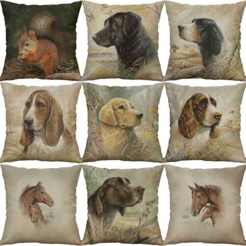 Cotton 18" Animal Home horse Pillows case Printing Linen dog Cover Decor