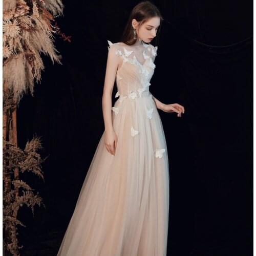 Exquisite Butterfly Appliques Evening Party Gown Cheongsam Elegant Tulle Fairy Dress Wedding Dress Robe De Soiree вечернее плать