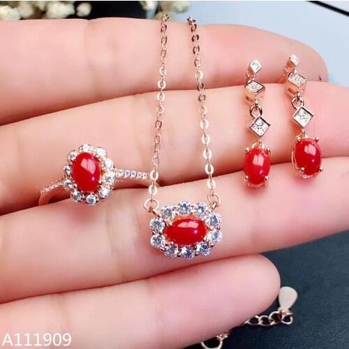 KJJEAXCMY boutique jewelry 925 sterling silver inlaid Natural Red Coral Necklace Earring Ring female Suit Support detection fine