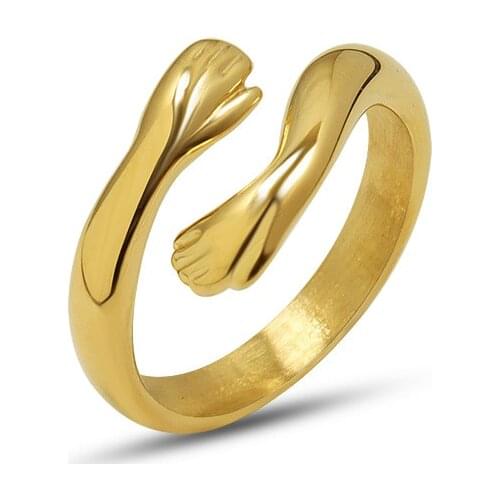 2021 Trend Embrace Ring Stainless Steel Jewelry For Women 18 k Metal Texture Gold Ring Accessories кольцо женское