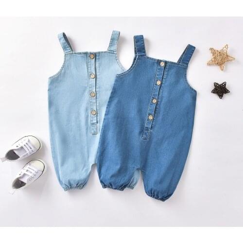 Ins Baby jumpsuit boys and girls denim out vest crawl baby boy outfit romper newborn girl clothes 0 to 18months Child Jean
