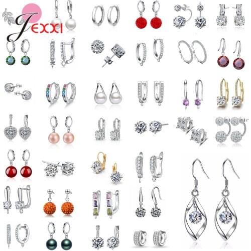 Genuine 925 Sterling Silver Earrings For Women Multiple Style Hoop Earrings For Girls Fashion Jewelry Set 4 Pairs/Lot