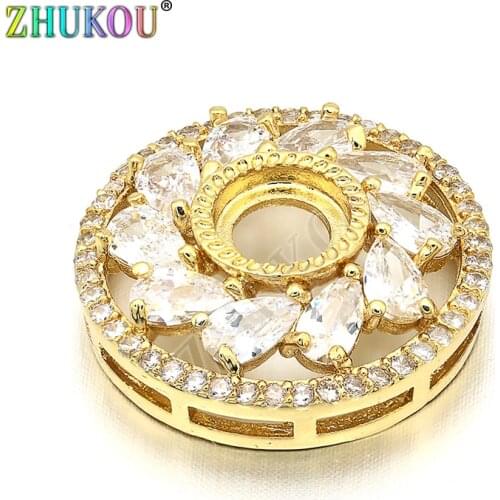 20mm Handmade Brass Cubic Zirconia Round Flower Charms Connectors DIY Jewelry Findings, Hole: 6mm, Model:VS209
