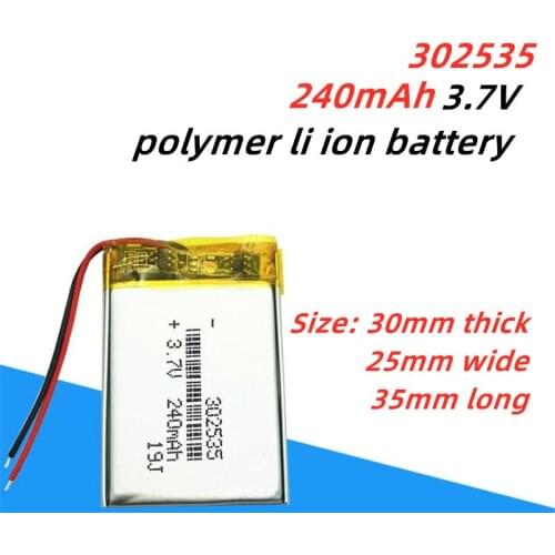 302535 3.7V 240mAh lithium polymer battery lipo cell For GPS Sat Nav driving record earphone DIY Camera DVC DVR MP4 watches