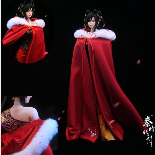 1:6 Scale womens Ancient clothing accessories red cloak white fur collar Hanfu manteau for 12'' TBLeague JIAOU action figure