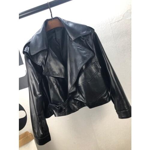 Fashion High Quality Genuine Sheepskin Leather Coat Female Autumn 2021 Motorcycle Woman Jackets Womens Clothes Ropa Zjt2504