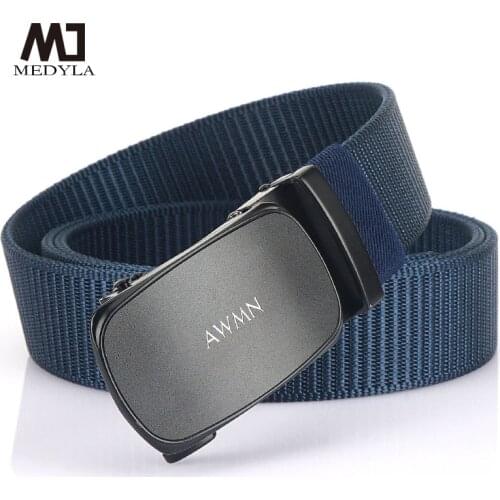 MEDYLA Canvas Belt Mens Quick Unlock No Hhole Aautomatic Buckle Belt High Quality Nylon Anti Allergy Men Leisure Belt MN3005