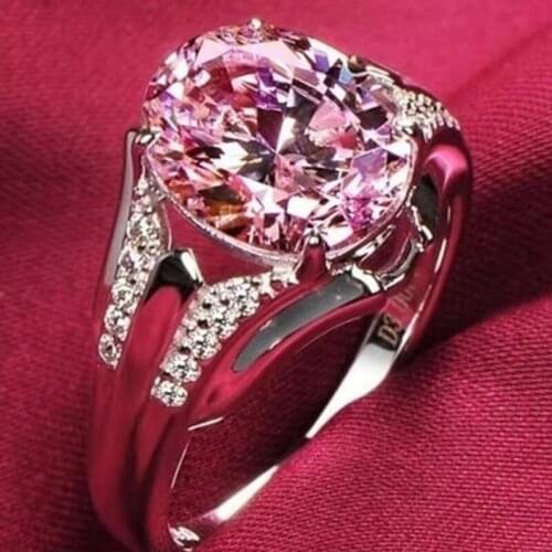 Milangirl New Arrivals Fashion Pink Oval AAA Cubic Zirconia Rings for Women White Color Party Jewelry