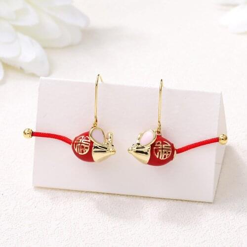 2020 new year decorations rat year red earrings cute sweet blessing trendy earrings exquisite metal elegant Tiny Ear Studs