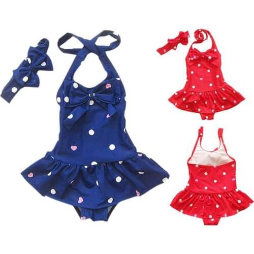 1-5Y Baby Girls Kids Swimsuits 2021 Summer Children Bow One Piece Bikini Swimwear Backless Girls Beachwear+Headband 2PCS Set