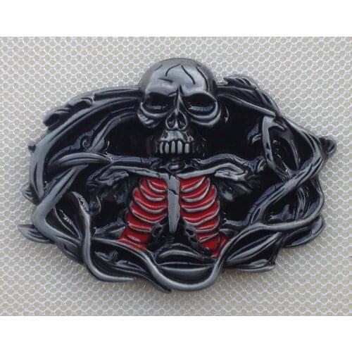 Skull Belt Buckle Black and Red Color JF-BY224 suitable for 4cm wideth belt with continous stock