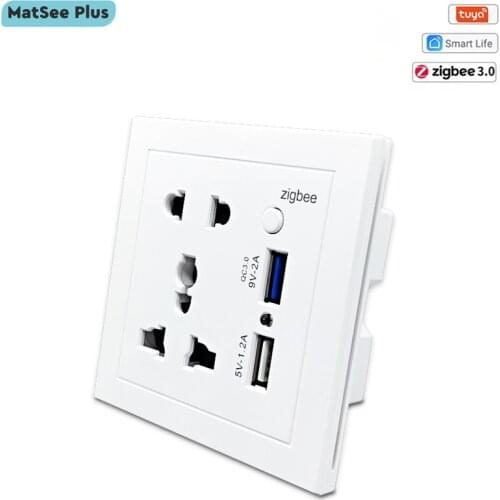 Tuya Smart Life ZigBee Universal Wall Socket 10A with USB Fsat Charge Outlet Timing Remote Control Works With Alexa Google Home