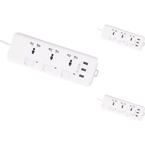 Power Strip with 3 Outlets Cord for Smartphone Tablets Office EU Plug