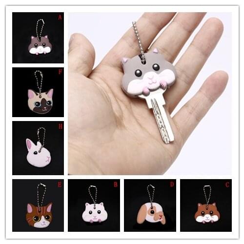 13 Styles Lovely Animals Shape Silicone Cap Head Cover Key Ring Keychain Key Case Shell Cute Jewelry Gift