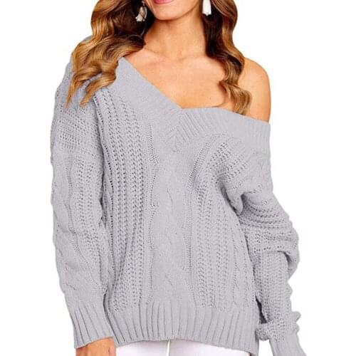 2020 Autumn Winter deep V-Neck Long-sleeved Sweater Twist Knitting sexy Casual Solid Sweater Lady Tops for Women S-XL Fashion