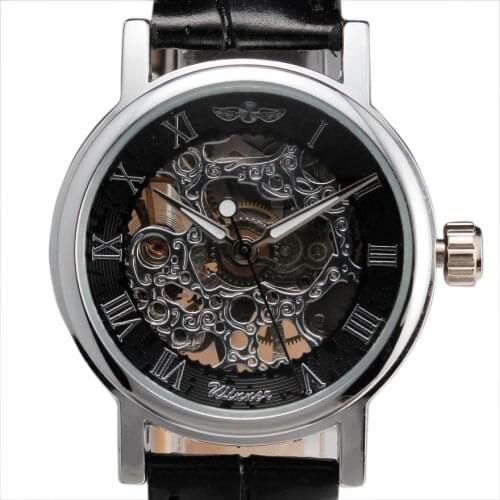 Top 2016 Winner Stylish Women Watches Ladies Skeleton Hollow Leahter Strap Delicate Mechanical Automatic Self Wind Wrist Watch