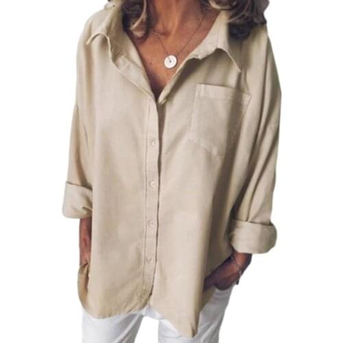 Spring Autumn Ladies Temperament Shirt, Girls Solid Color Long Sleeve Lapel Loose T Shirts Single-breasted Tops