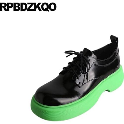 Flats Oxfords Black Designer Shoes Women Luxury 2021 Lace Up Yellow Harajuku Elevator Green Patent Leather Platform Creepers