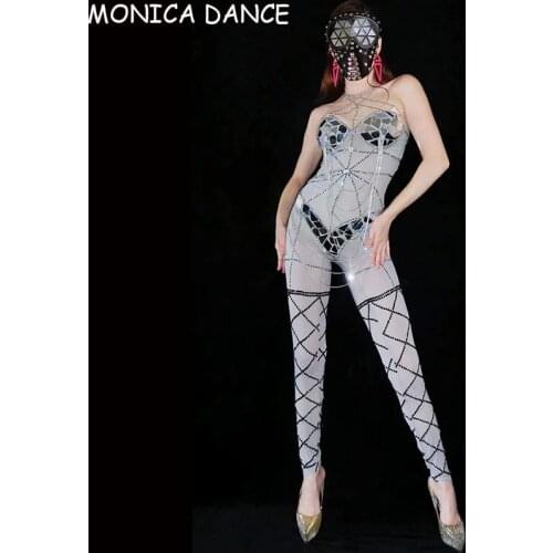 Women DJ Nightclub Singer Dancer Bar Party Performance Costumes Luxury Jumpsuit Sexy Mirrors Stage Bodysuit Dance Costumes