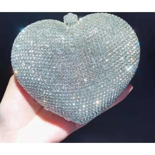 Female Silver/Red Color Crystal Evening Clutch Bag Luxury 100% Handmade Diamond Clutches Casual Women American Style Prom Purse