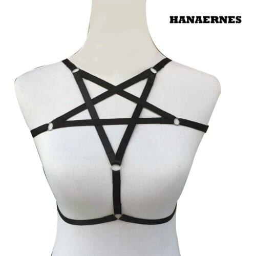 HANAERNES Goth Woman Bondage Body Harness Lingerie Fetish Cage Bra Lingerie Harness Belt Star Harness Bra Rave Wear
