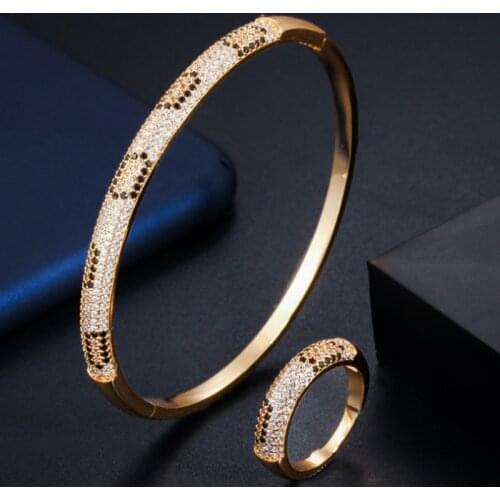 Zlxgirl jewelry Cubic Zircon leopard bangle with ring bridal jewelry sets classic Europe Celebrity Banquet bracelet ring gifts