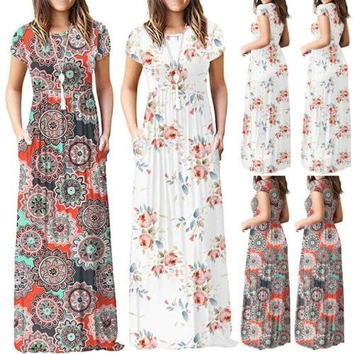 Womens Summer Boho Casual Long Maxi Evening Party Cocktail Beach Dress Sundress