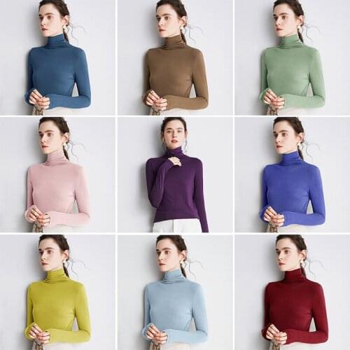Modal High Collar Bottom Up Womens Autumn Thin Top Long Sleeve T-shirt Versatile Pile Neck Large Autumn Dress Slim Solid Color