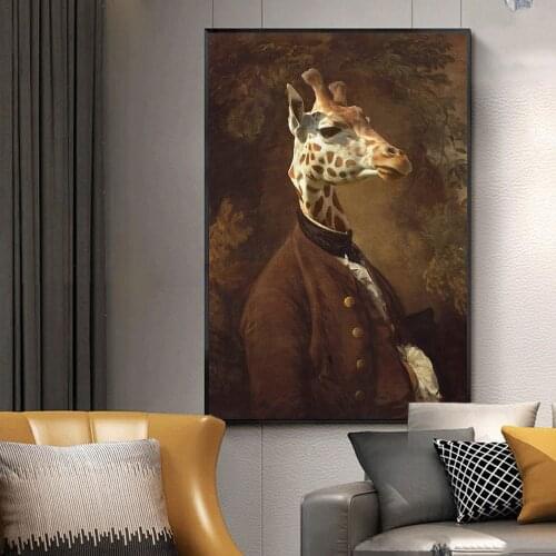 Giraffe Wearing Clothes Classical Art Canvas Paintings On the Wall Animals Art Posters And Prints Wall Pictures For Living Room