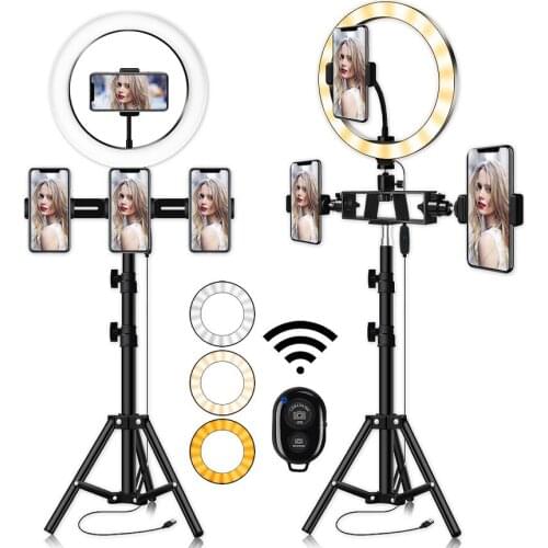 10Inch LED Ring Light Photography Makeup Mirror Beauty Live Fill Light Phone Holder With Tripod Youtuber Camera Video Studio
