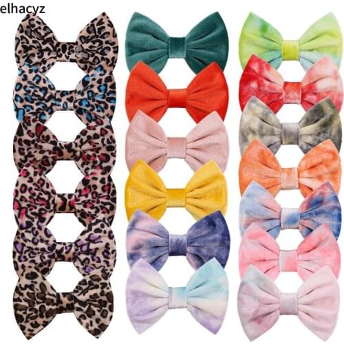 10pcs/lot New Leopard Tie-dyed Colos 5" Smooth Velvet Hair Bow with/without Clip Autumn&Winter Hair Accessories Girls Headwear