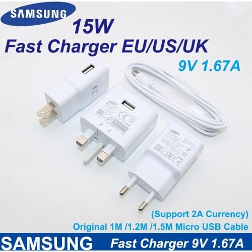 For Samsung 9V 1.67A UK Fast Charge Micro USB Cable S10 S8 S9 Plus EU/US/UK Fast Charger Travel Adapter For Samsung Note 10 A70
