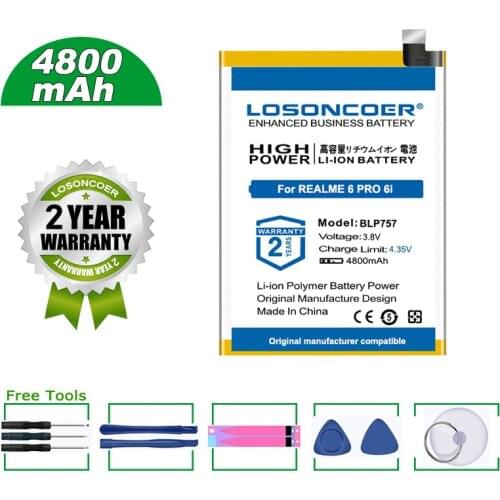 LOSONCOER Battery 4800mAh BLP757 For Oppo Realme 6 / 6i / 6 Pro RMX2001 6S 6Pro RMX2061 Pro Mobile Phone Battery