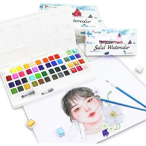 Angel Mark High Quality Solid Watercolor Paints Set Regular & Pearlescent Watercolor Brush For School Art Supplies Creative Gift