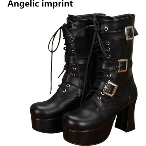 Angelic imprint handmade Women mori girl lady lolita punk motorcycle Boots woman high heels pumps platform shoes 47 9.5cm 9721
