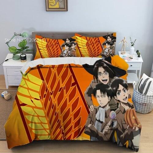 Anime Printed Bedding Set Attack on Titan Duvet Cover 2/3 Pcs For Kids Duvet Cover Pillowcases Microfiber For Bedroom Bedspread