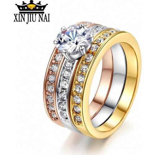 Bamos Rose Gold/Gold/Silver Color Finger Ring Set Fashion Stackable Wedding Rings For Women Luxury Birthstone Jewelry Best Gift